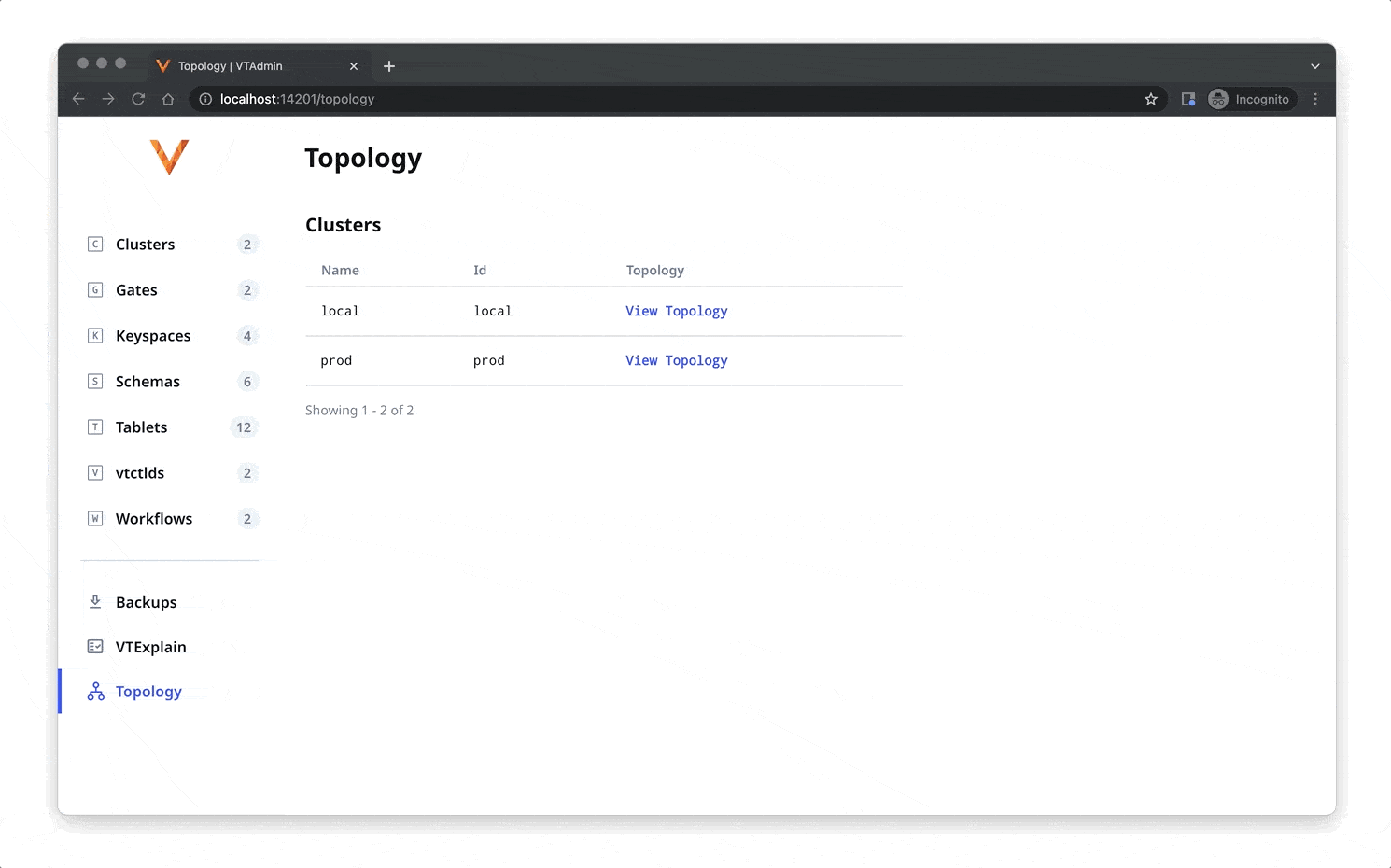 GIF of topology in VTAdmin Web